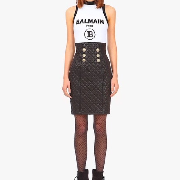 Balmain Black with Tag High-waisted Quilted Leather Skirt - Picture 12 of 16